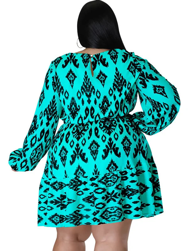 Maxy Plus Size loose Dresses for Women Long Sleeve Printed big harm Africa midi Dress New Style Fall Wholesale