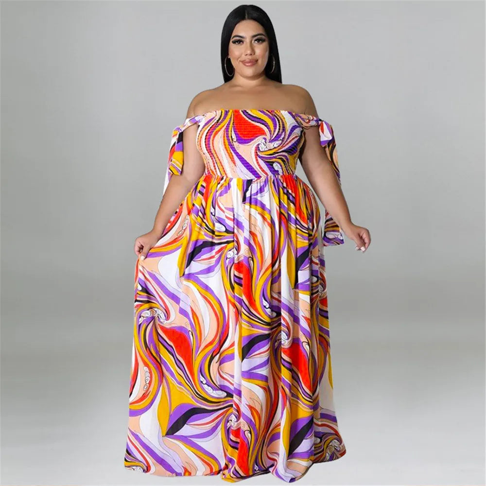 Maxy Plus Size Summer Dress Women's Clothing Flower Printed Slip Bandage Elegant Mini Dress Hot Sale