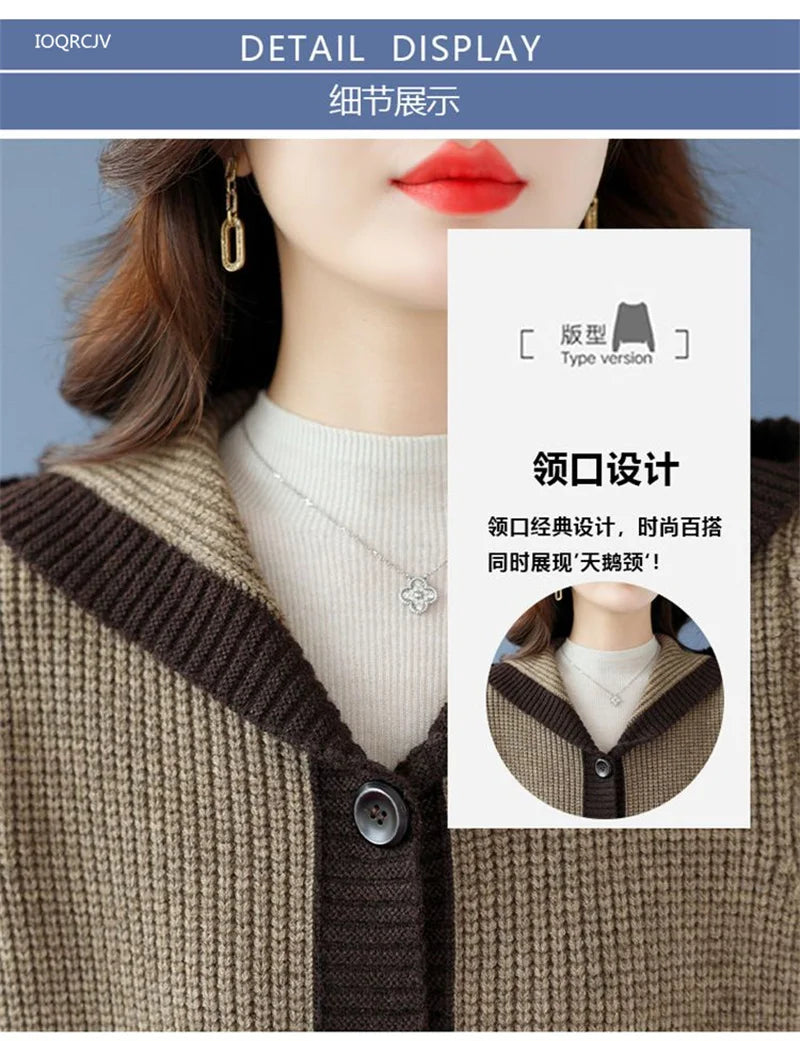 Maxy new Hooded Knitted Momsey Sweater Coat Women Autumn Winter Long Wool  AmericanFemale Casual Loose Knitting Jacket Large Size 5XL