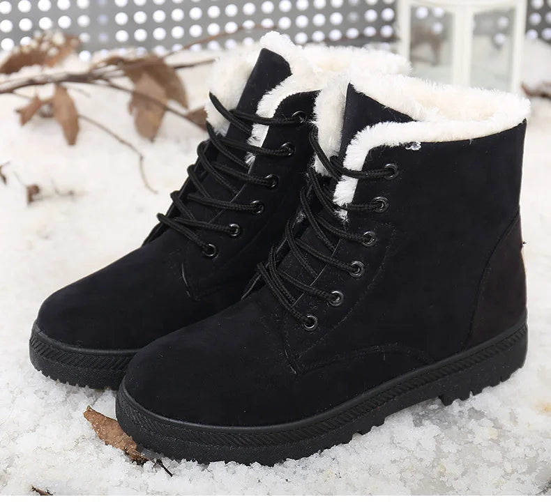 Maxy Women's Boots Winter Boots with Fur Low Heels Snow Boots Ankle Bota Feminina Platform Booties For Women Winter Shoes Heeled