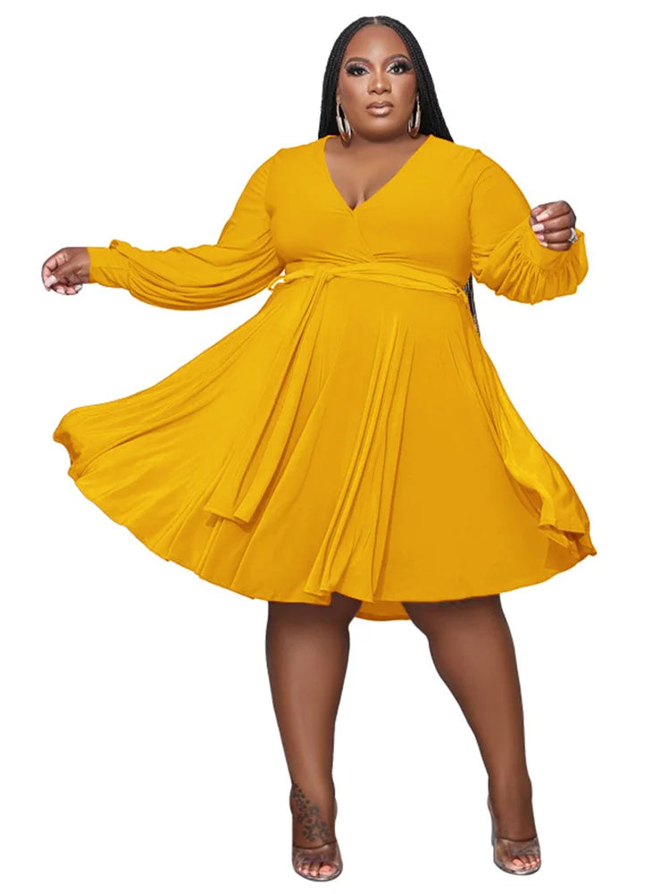 Maxy Plus Size Dresses for Women Solid Fall Clothes 2024 Loose Long Sleeve Casual Ball Gown Midi Dresses