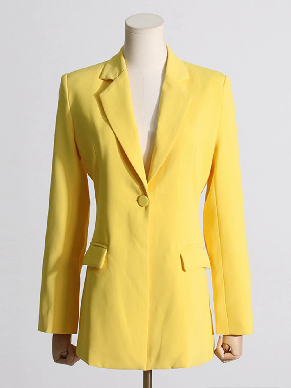 Maxy Fashion Yellow Sexy Diamond Backless design Blazers for Women Slim Long Jackets 2024 New Office Ladies Outerwear