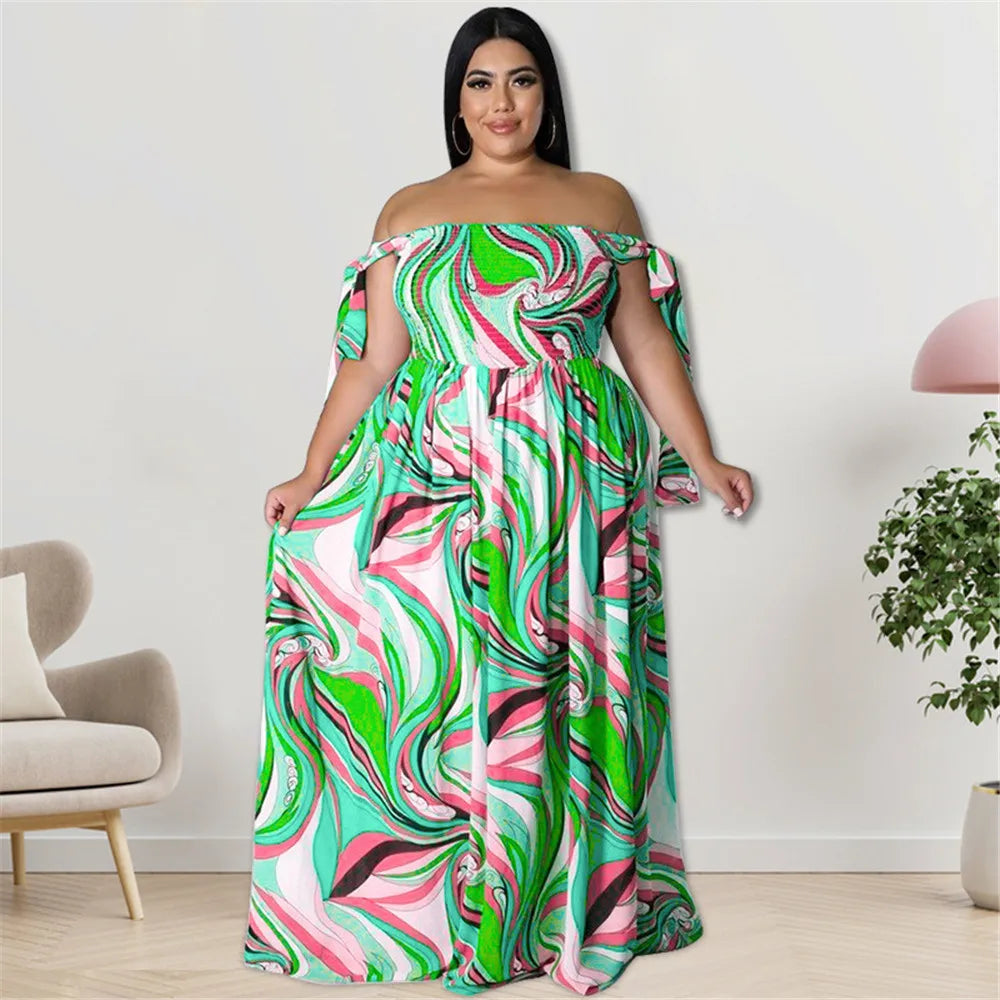 Maxy Plus Size Summer Dress Women's Clothing Flower Printed Slip Bandage Elegant Mini Dress Hot Sale