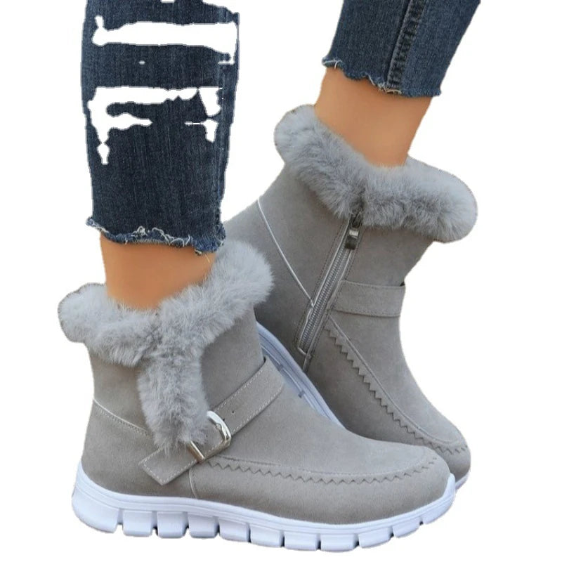 Maxy Winter Women Fur Warm Chelsea Snow Boots Casual Shoes New Short Plush Suede Ankle Boots Flats Gladiator Sport Ladies Botas Mujer