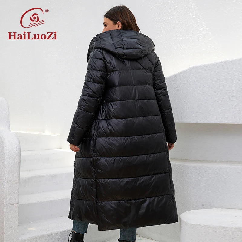 Macy New Winter Women's Jackets Plus Size Mid-length Thick Hood Warm Zipper Belt Classic Casual Women Coat Parkas