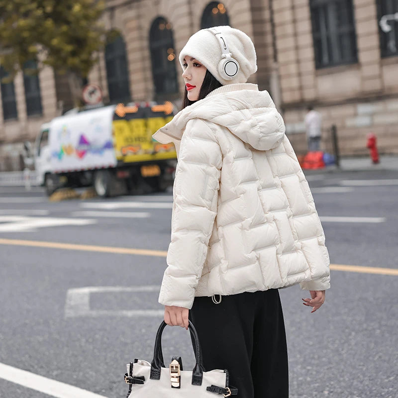 Zay Women's Monochromatic Puffer Coats, Casual Loose Jacket, Thick, Warm, Snow, Simple Outerwear, Korean, Winter, New