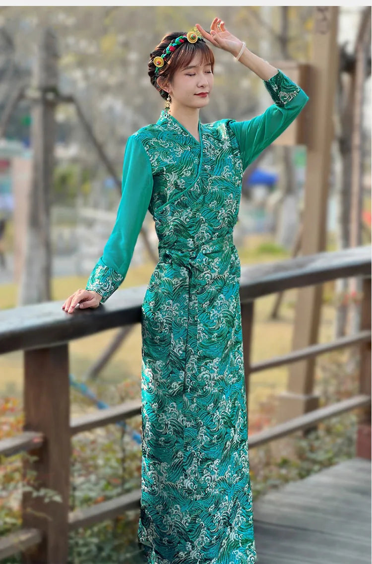 Summer Elegant Asian costume Tibetan Dress For Women Long Sleeve Traditional Ethnic clothing Oriental Ladies gown