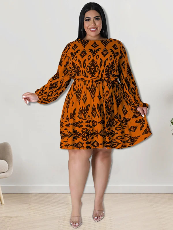 Maxy Plus Size loose Dresses for Women Long Sleeve Printed big harm Africa midi Dress New Style Fall Wholesale