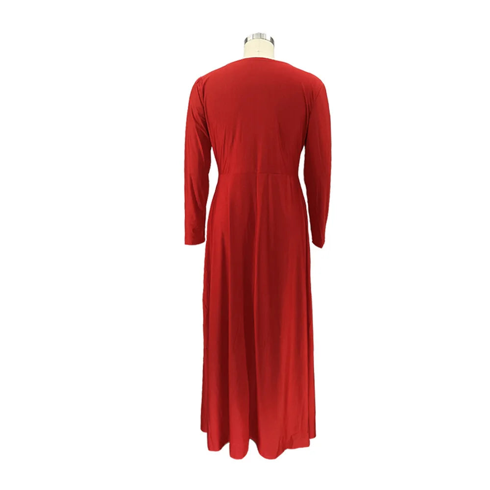 Maxy Plus Size Party Dresses Women Clothing 2024 V Neck Long Sleeve Solid Loose Elegant Maxy Dresses