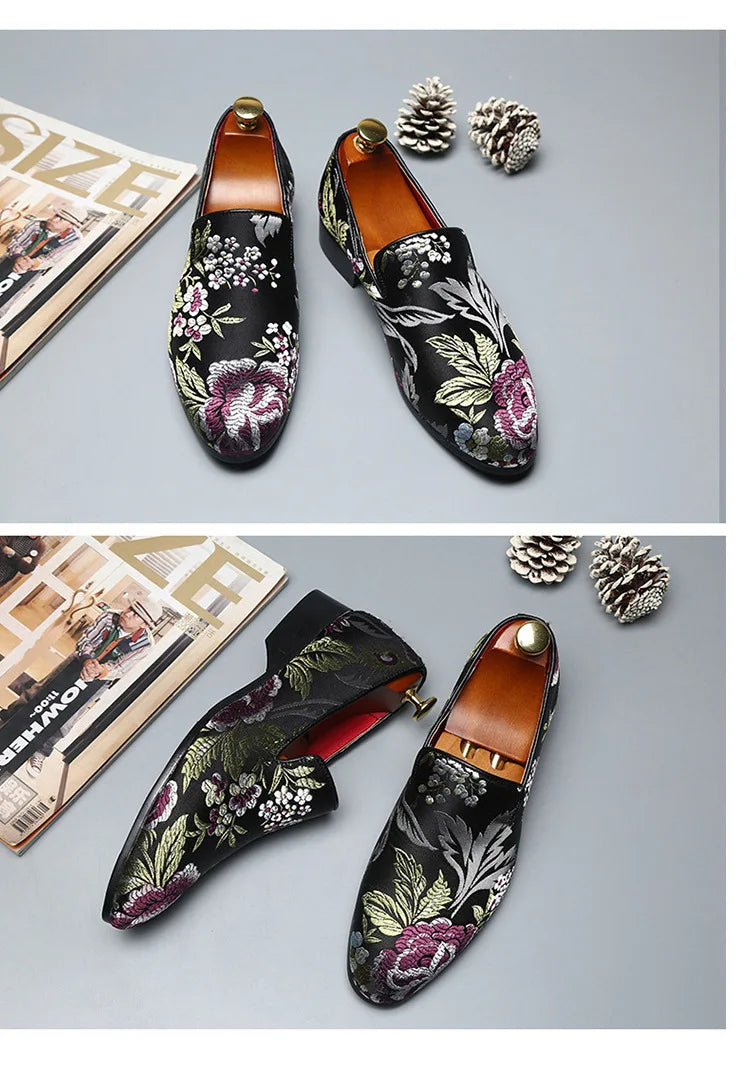 Visco Men's Casual Shoes Men's Comfortable Driving Loafers Light Moccasins Men Retro Embroidery Party Wedding Flats EUR Sizes 38-48