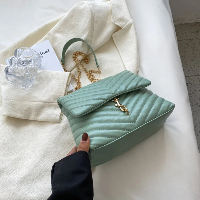 Maxy Casual Chain Crossbody Bags For Women Fashion Striped Shoulder Bag Large Capacity Flap Ladies Handbags