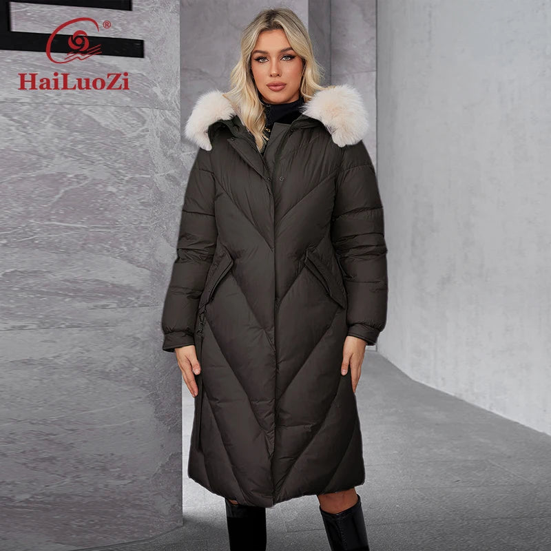 Macy Women's Winter Plus Size Long Parka Coat Warm Women's Jacket Slash Pocket Fashion Hooded Women's Jacket