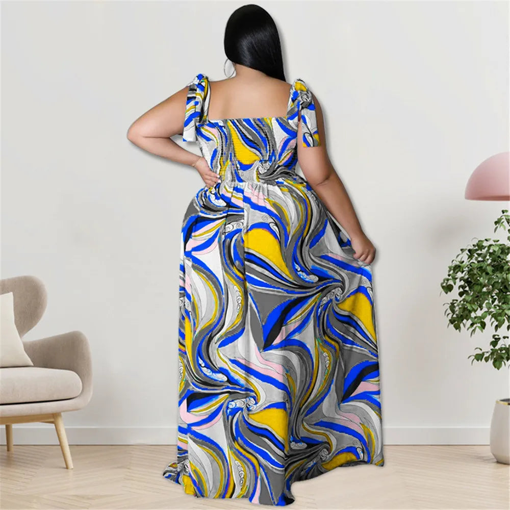 Maxy Plus Size Summer Dress Women's Clothing Flower Printed Slip Bandage Elegant Mini Dress Hot Sale