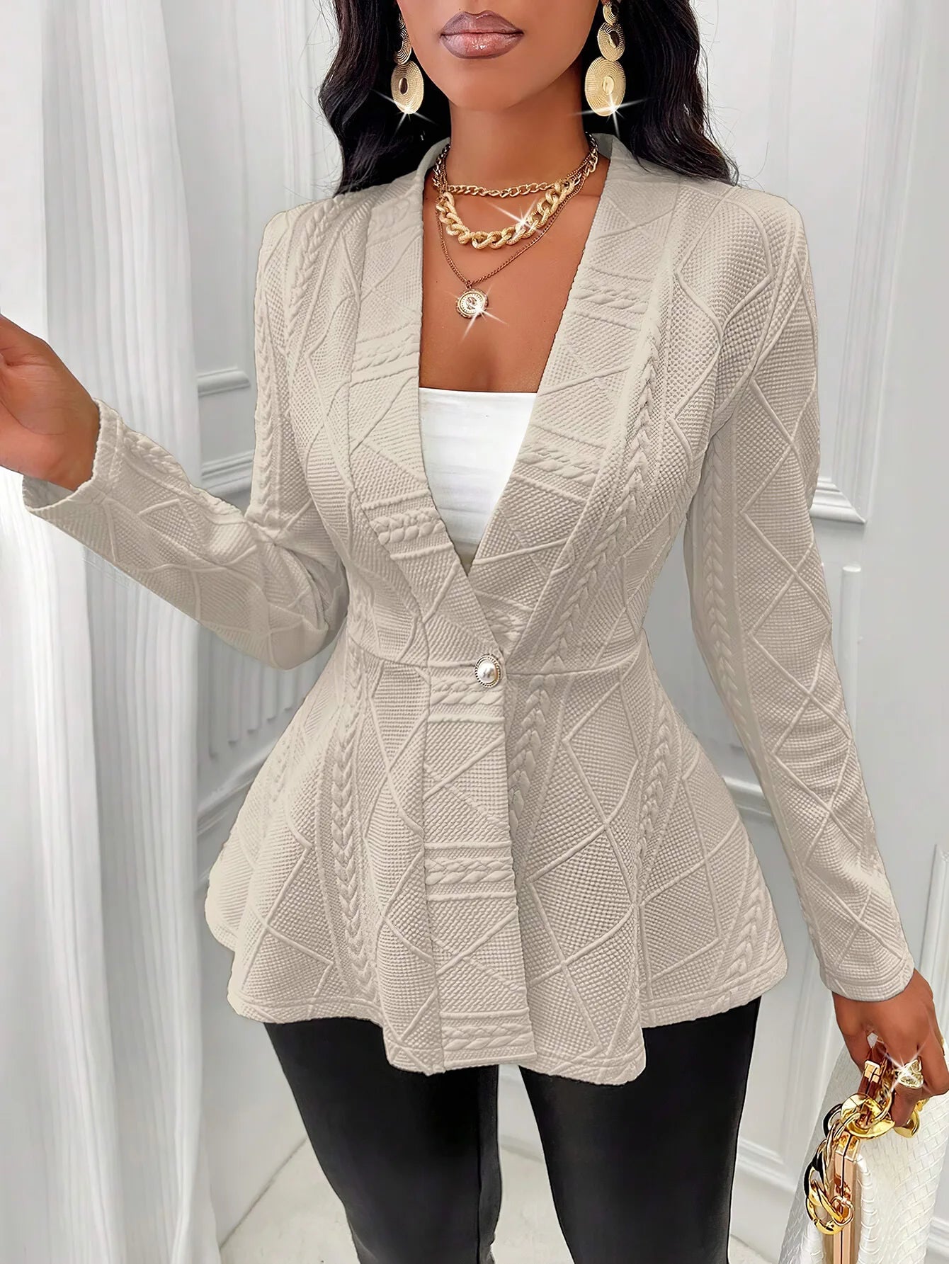 Babs V-neck Long Sleeve Jacket Outerwear Office Lady Spring Autumn Fashion Elegant Solid Blazer Coat For Women Female Top