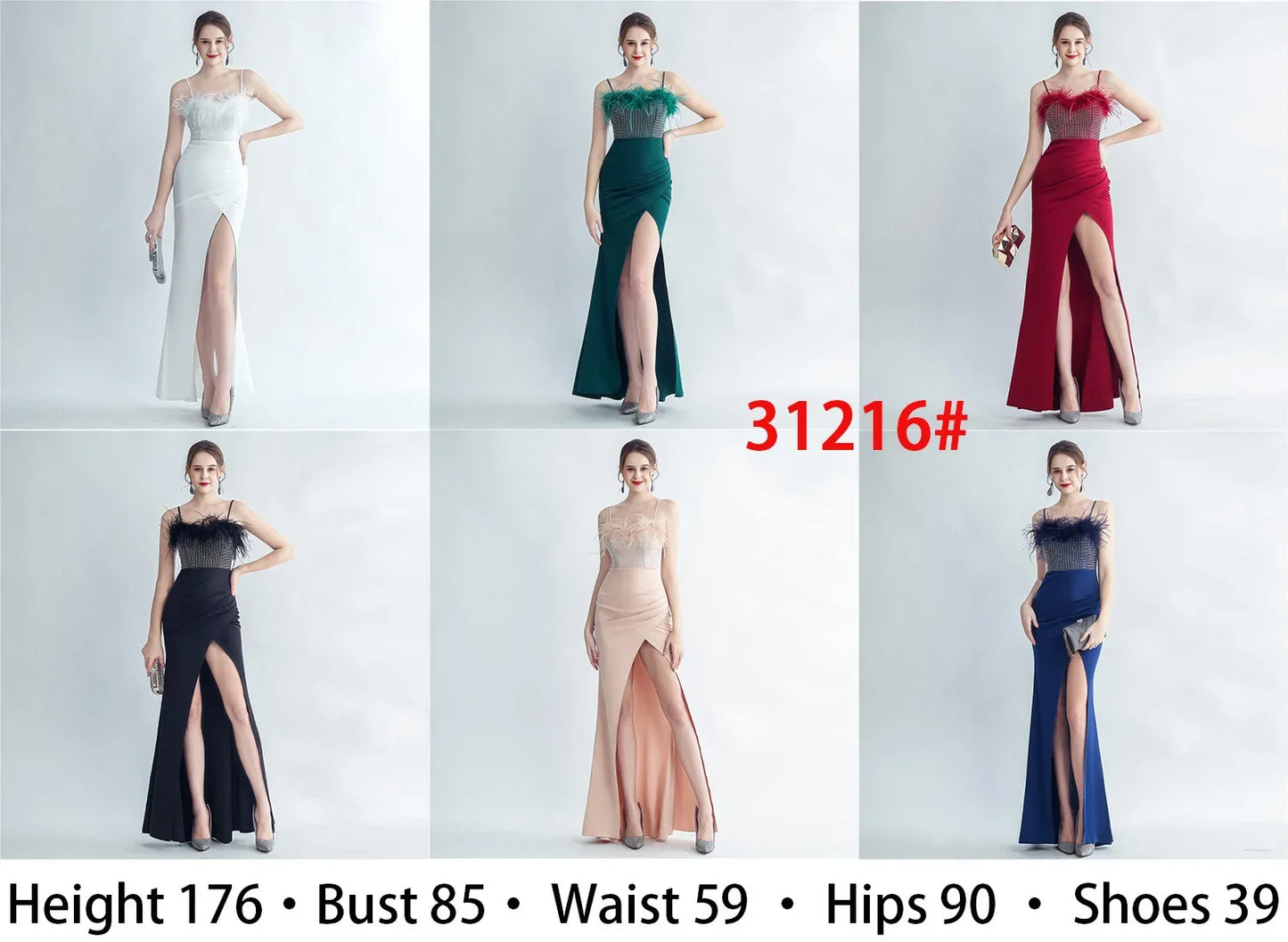 Babs Sequin Sexy Bust Beading With Feather Spaghetti Strap Slit Long Mermaid Party Night Dresses