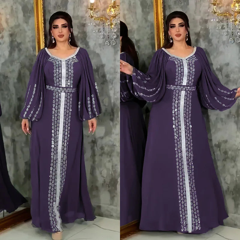 Maxy African Dashiki Diamonds Dresses Abaya for Women Dubai Evening Party Gown Muslim Turkey Caftan Robe