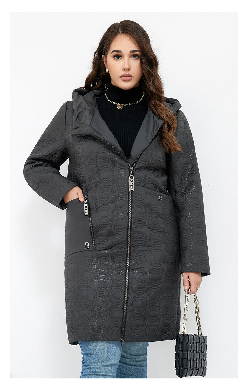 Macy Autumn Women Jackets Plus Size Long Hooded Quilted Light weight big pockets Bio-cotton Stylish Women's coat