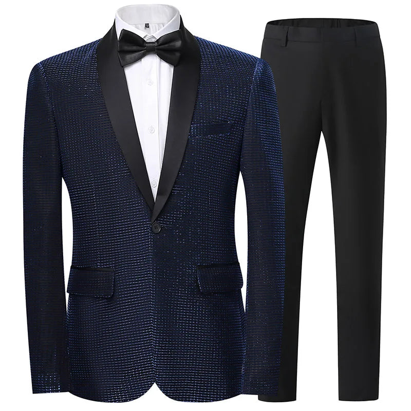 Visco Groom suit men's slim Korean wedding dress business casual handsome plaid professional suit Korean slim best man groom