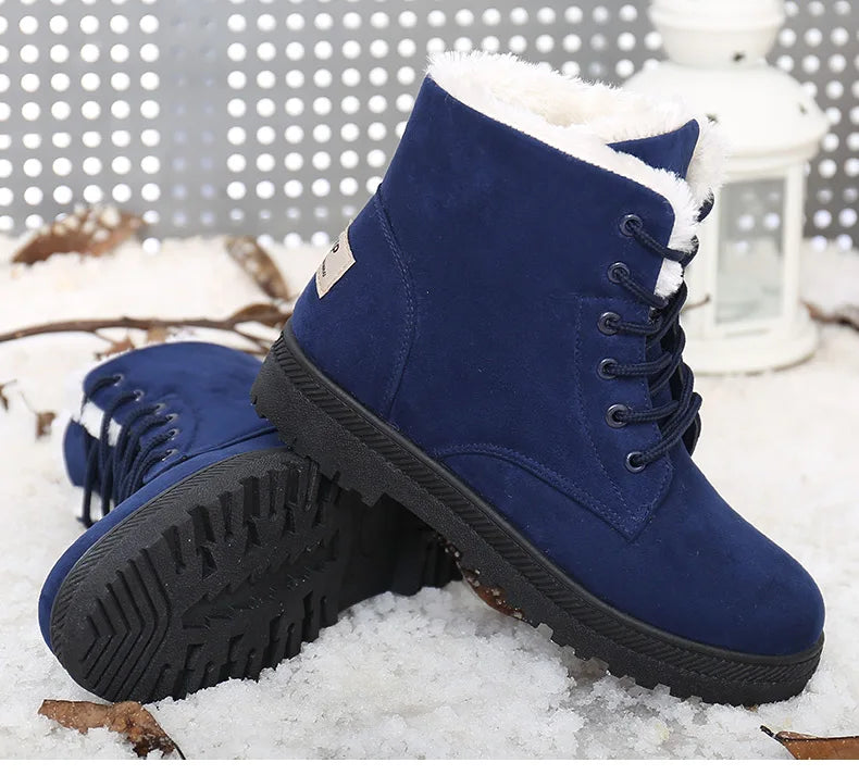 Maxy Women's Boots Winter Boots with Fur Low Heels Snow Boots Ankle Bota Feminina Platform Booties For Women Winter Shoes Heeled