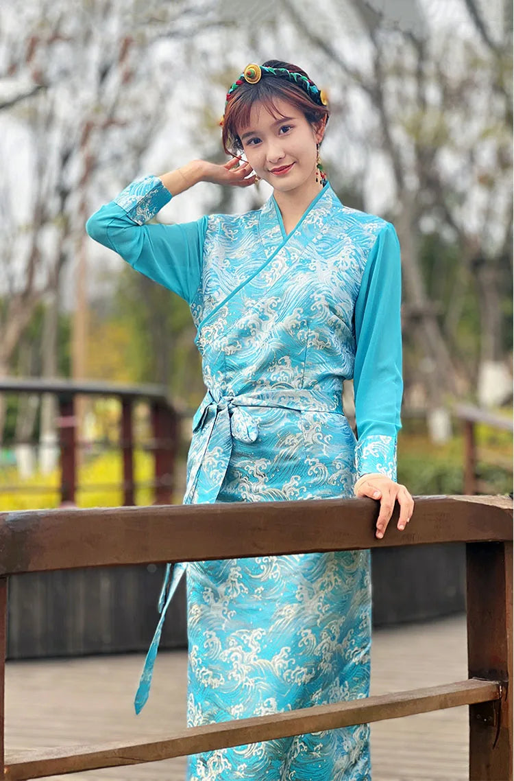 Summer Elegant Asian costume Tibetan Dress For Women Long Sleeve Traditional Ethnic clothing Oriental Ladies gown