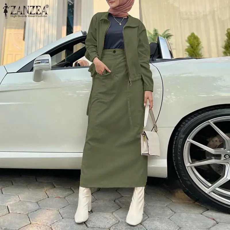 Maxy Woman Fashion Dress Sets Spring Long Sleeve Tops Skirts 2PCS Vintage Solid Party Suit Elegant OL Work Tracksuits