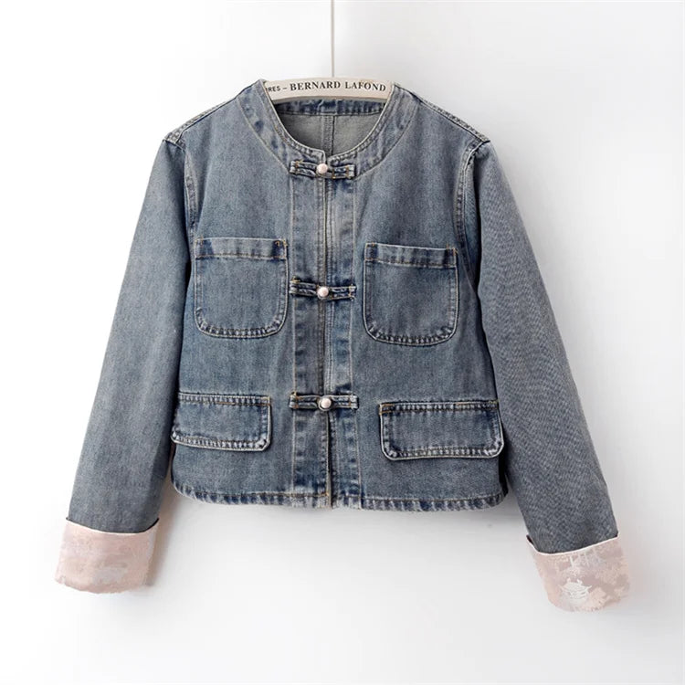 Maxy Natural Fox Fur Collar Rabbit Hair Liner Denim Jacket Women Cowboy Outwear Winter Thick Vintage Slim Short Jeans Jacket Female