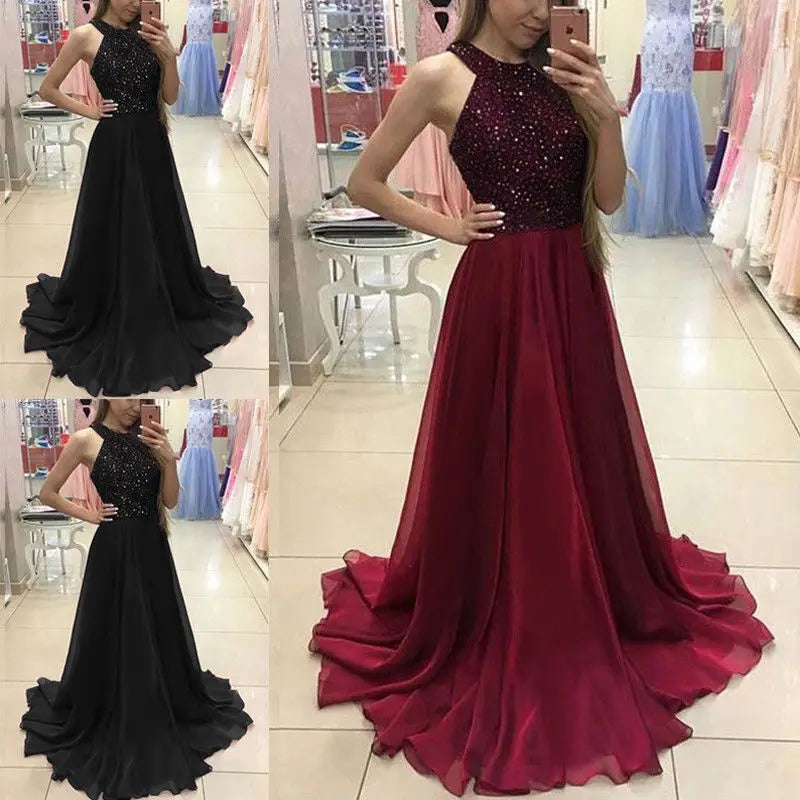 Amay Women's Retro Evening Dress Sexy Ladies Sleeveless Bodycon Sequin Tulle Long Dress Wedding Ball Gown Party Formal Dress