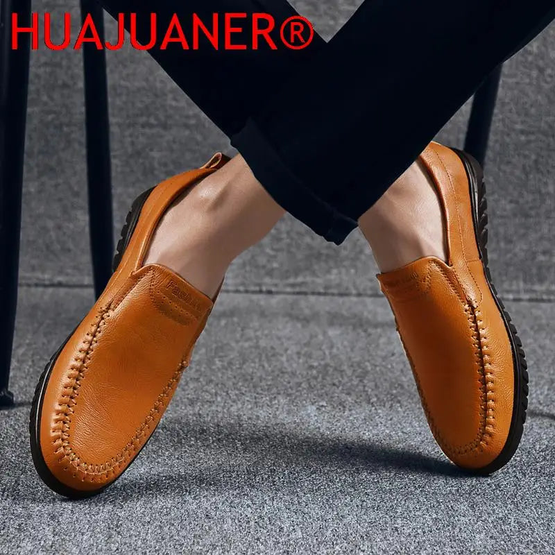 Visco Leather Men Casual Shoes 2024 Slip on Formal Loafers Shoes Men Italian Black Male Driving Shoes Big Size 37-47