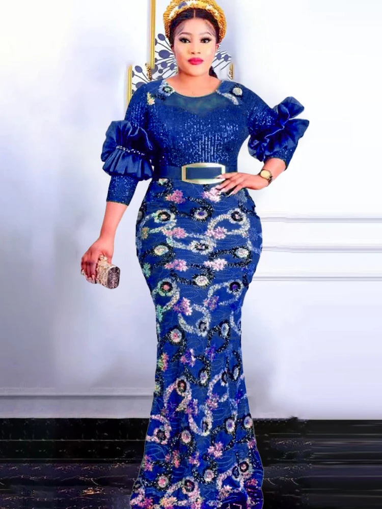 Macy Fashion Summer Dresses Luxury Sequin Mermaid Robe Dubai African Women Wedding Party Prom Evening Gown Dashiki Ankara Outfit