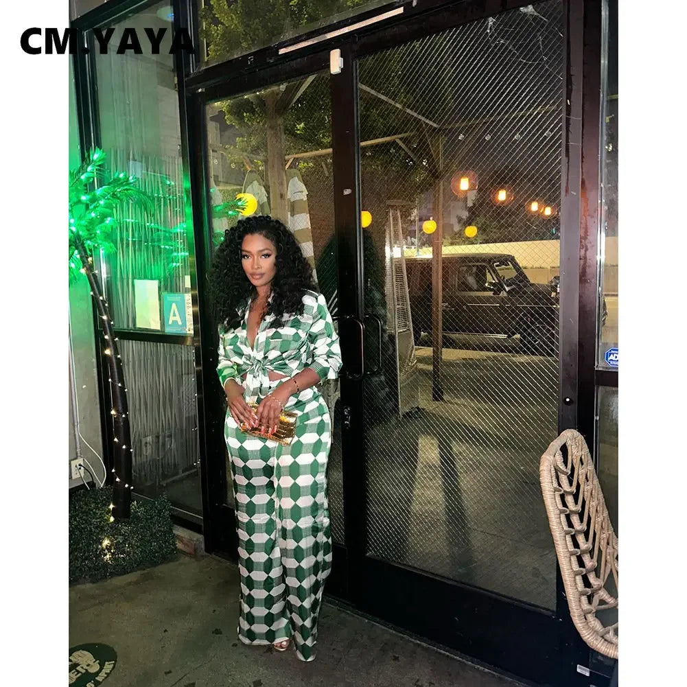 Babs Chic Plaid Women's Set Long Sleeve Oversized Shirt and Wide Leg Pants Summer Two 2 Piece Set Outfits Tracksuit