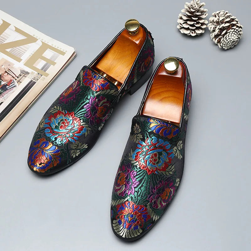 Visco Men's Casual Shoes Men's Comfortable Driving Loafers Light Moccasins Men Retro Embroidery Party Wedding Flats EUR Sizes 38-48