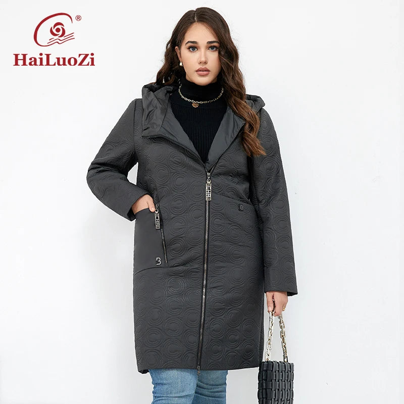 Macy Autumn Women Jackets Plus Size Long Hooded Quilted Light weight big pockets Bio-cotton Stylish Women's coat