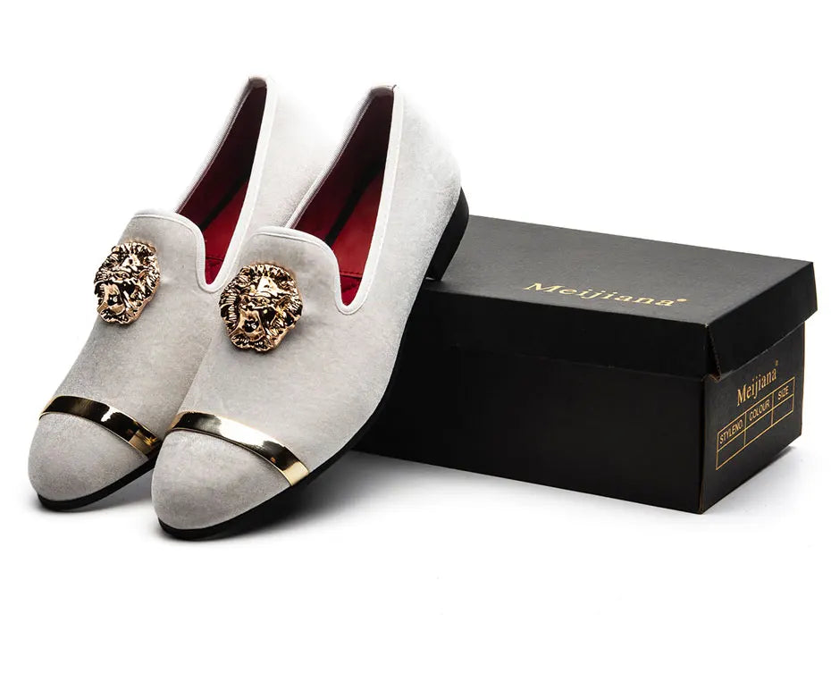 Visco Men Dress Shoes Wedding Party Shoes Loafers Fashion Tiger Gold Metal Men Flats Factory Big Size 38-47