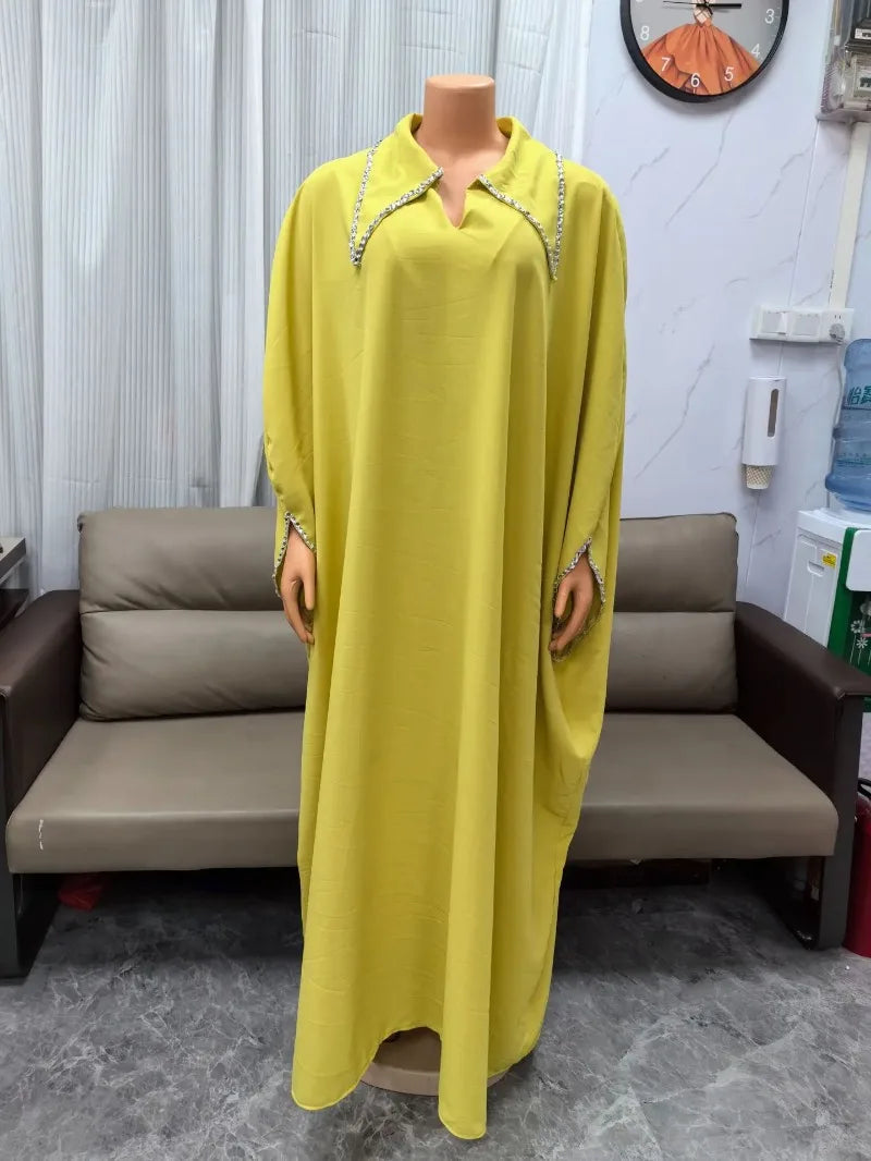 Macy Clothes for Muslim Women 2024 Summer Elegant Muslim Women Long Sleeve V-neck Plus Size Long Dress Kaftan Gowns