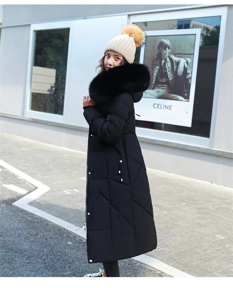 New Korean Gracy Down Cotton Coat Women Long Winter Puffer Parkas Thicken Warm Hooded Cotton-Padded Jacket Coat Zipper Overcoat