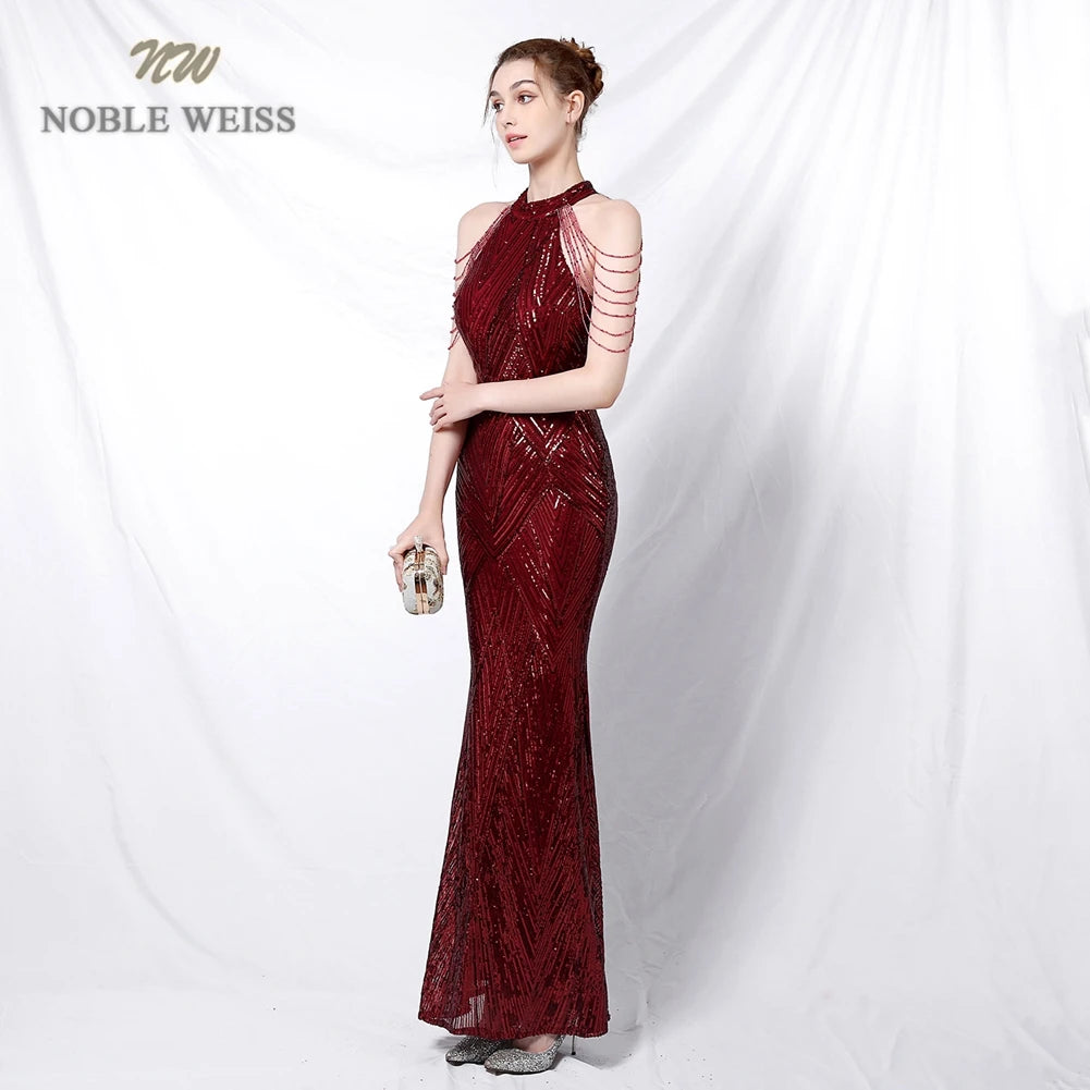 Maxy Prom Long Elegant Dresses Halter Sequin Mermaid Prom Dress De Fiesta Evening Dresses Customized