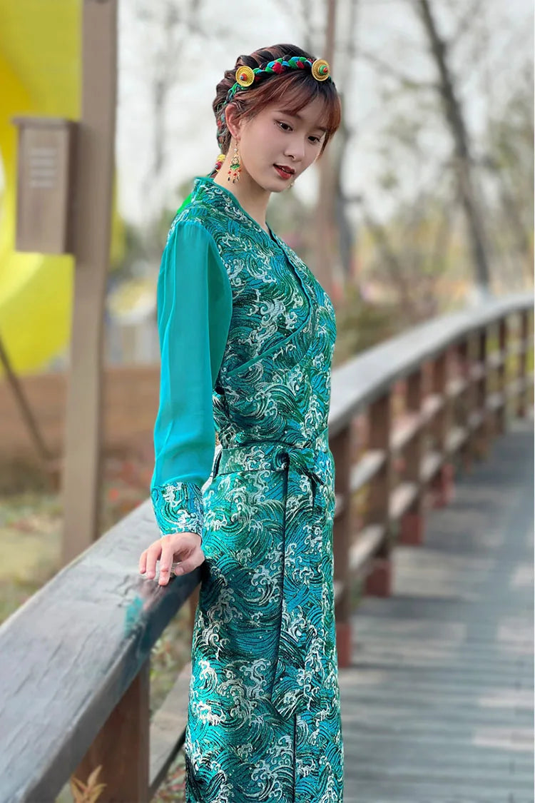 Summer Elegant Asian costume Tibetan Dress For Women Long Sleeve Traditional Ethnic clothing Oriental Ladies gown