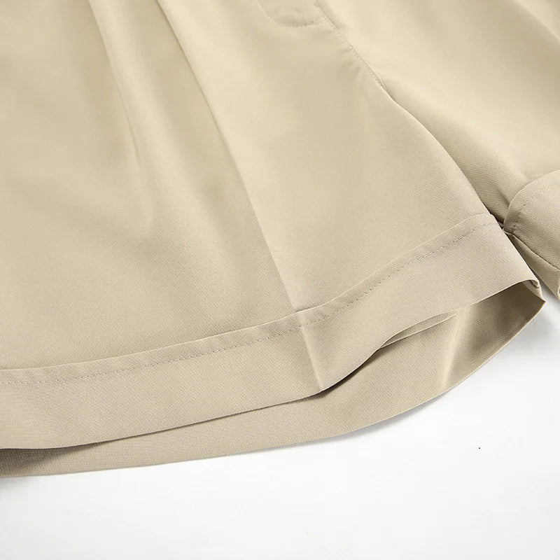 Maxy Spring Summer Women Office Shorts Suit Set Solid Khaki Sleeveless Halter Outfit 2 Piece Matching Sets For Women