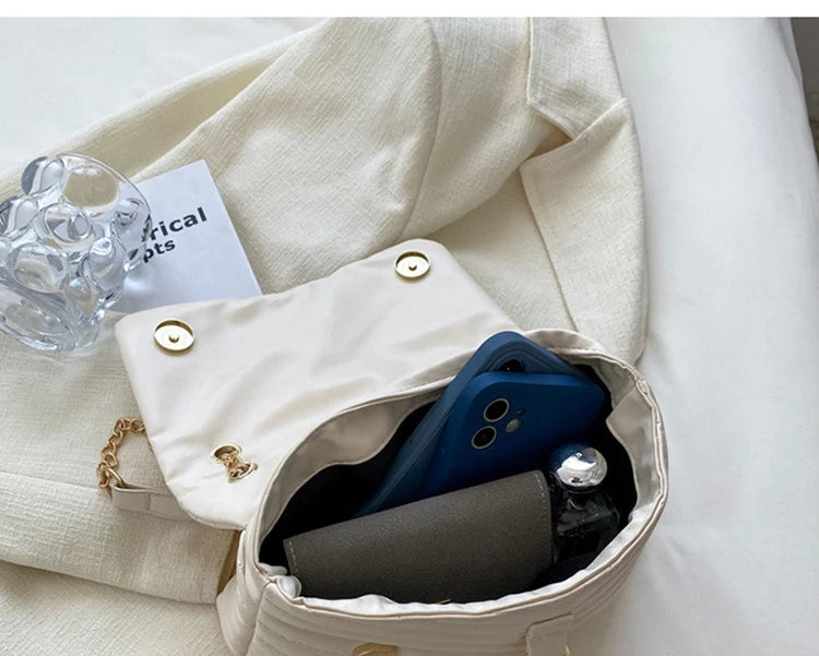 Maxy Casual Chain Crossbody Bags For Women Fashion Striped Shoulder Bag Large Capacity Flap Ladies Handbags
