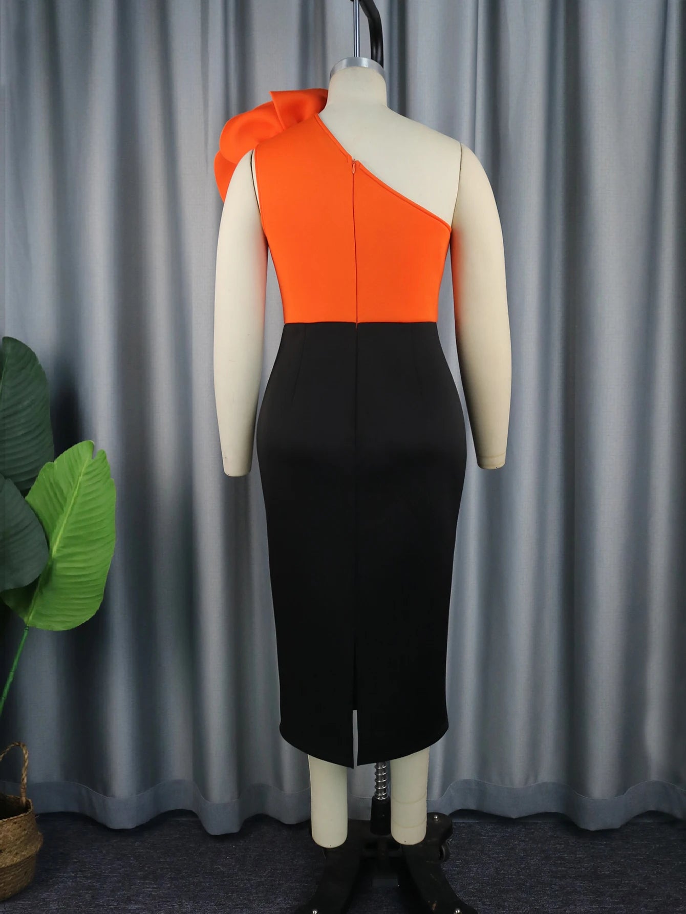 Babs One Shoulder Big Flowers Party Dress For Women Patchwork Color Block Evening Occasion Gowns Female Summer Night Date