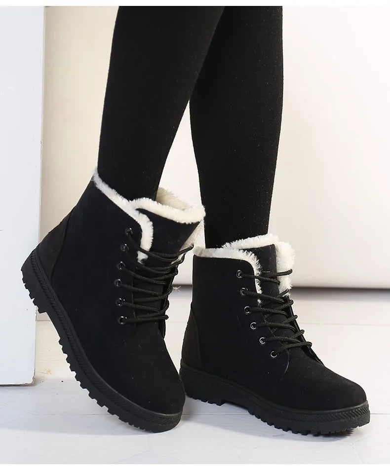 Maxy Women's Boots Winter Boots with Fur Low Heels Snow Boots Ankle Bota Feminina Platform Booties For Women Winter Shoes Heeled