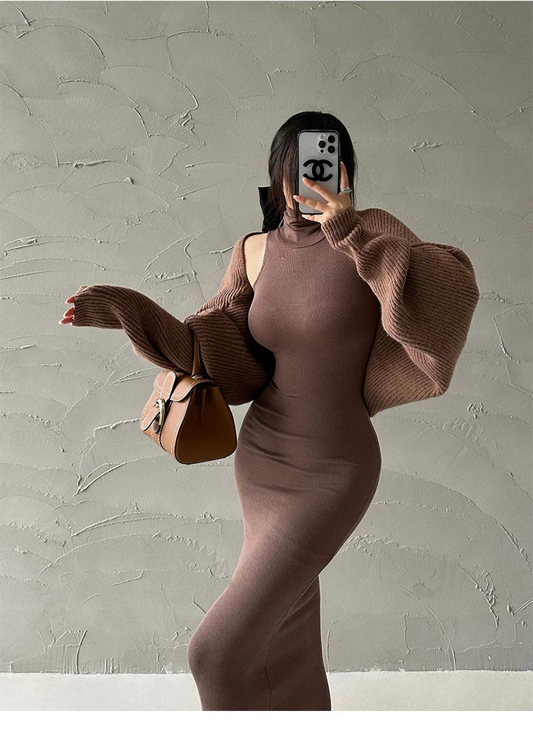 Maxy Red Fashion Sexy Turtleneck Midi Dress Women Party Club Ladies Bodycon Elastic Peach Hip Elegant Long Dresses for Woman