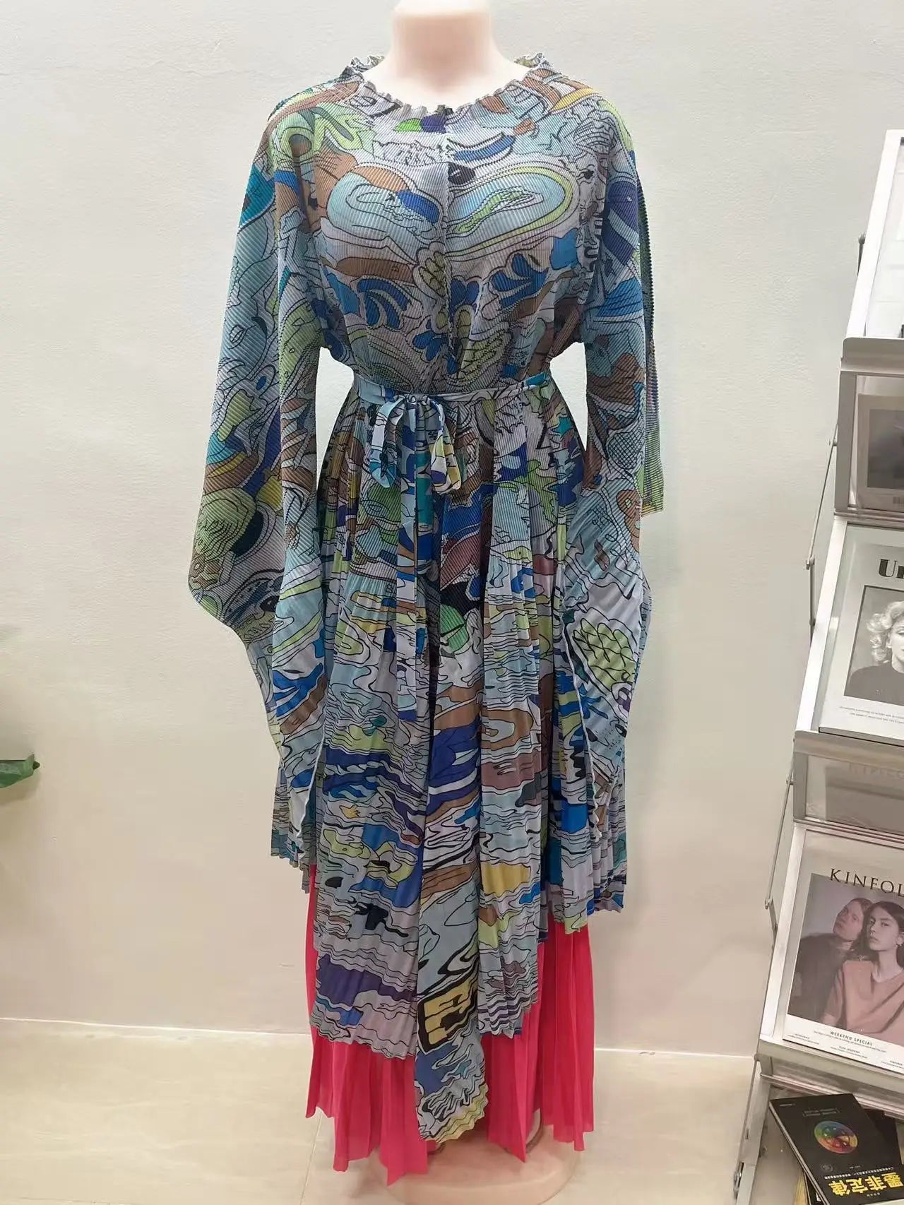 Maxy African Miyake pleated printed suit top + wide-leg straight pants two-piece fashion women's clothing summer new