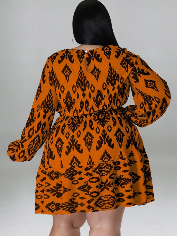 Maxy Plus Size loose Dresses for Women Long Sleeve Printed big harm Africa midi Dress New Style Fall Wholesale