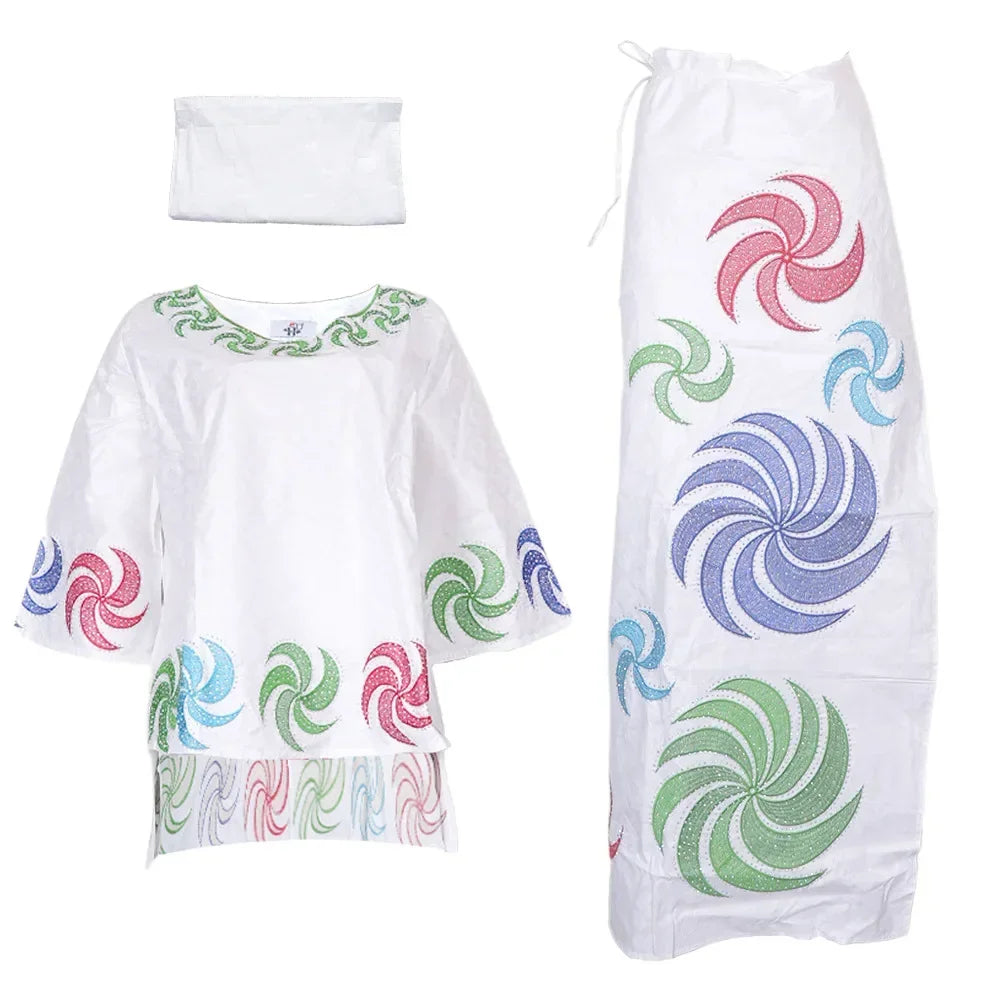 Amay With Headscarf Plus Size African Clothes for Women Dashiki Ankara Evening Gown Outfit Wedding Party Top Skirt Matching Sets
