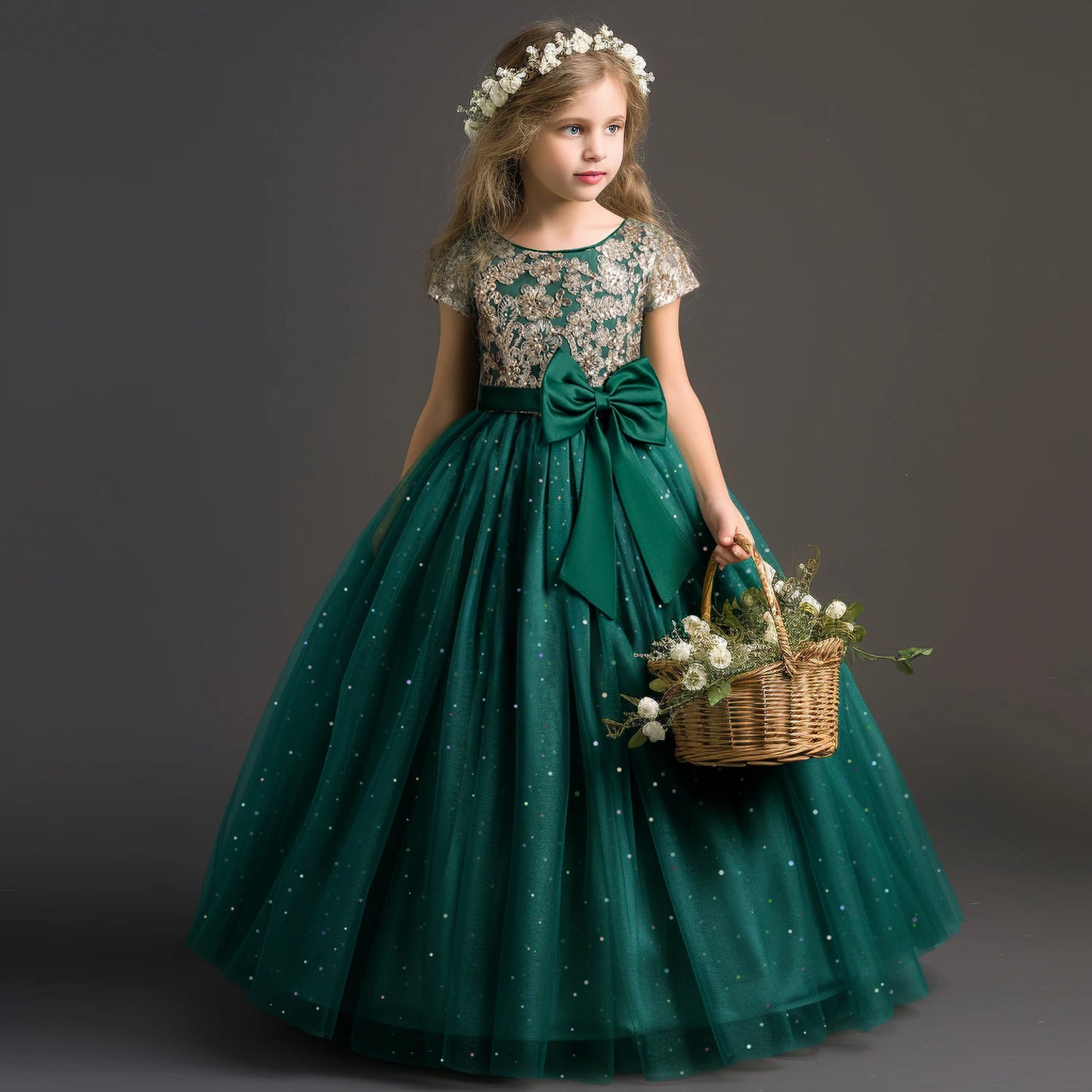 Babs 2024 Teen Girls Bridesmaid Flower Dresses for Wedding Elegant Luxury Party Sequin Lace Princess Evening Dress Birthday Prom Gown