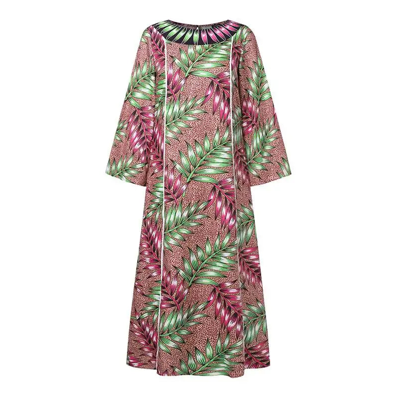 Maxy Plus Size 5XL VONDA Women Bohemian Printed Maxi Dress Long Sundress Long Flare Sleeve Casual Loose Elegant Party Robe