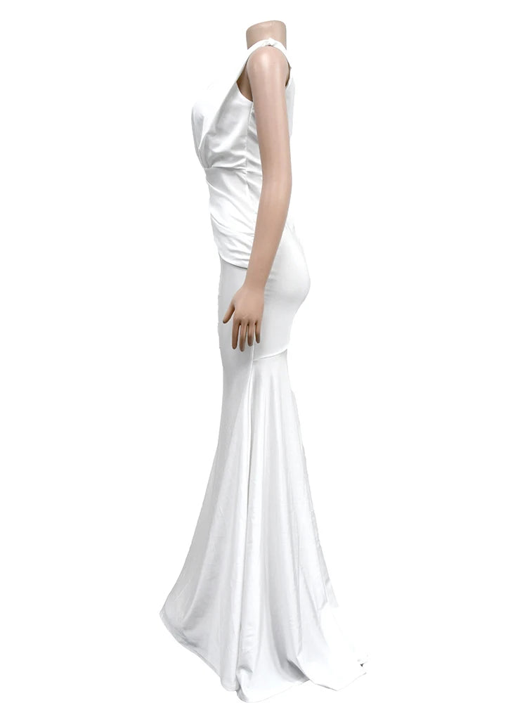 Maxy Elegant Evening Dresses Long Patry Gown Sexy Deep V Sleeveless Mermaid Bodycon Maxy Robe Femme