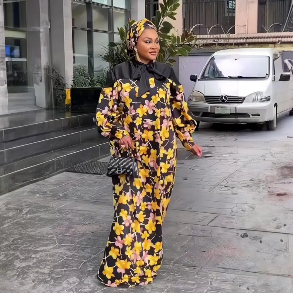 Maxy Smooth Rayon Fabric African Dresses for Woman Printing Dress Plus Size Elegant and Pretty Women's Dresses Female headband