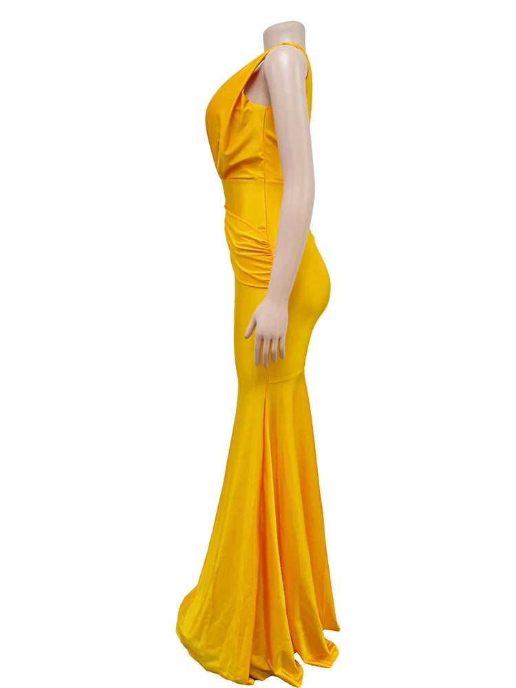 Maxy Elegant Evening Dresses Long Patry Gown Sexy Deep V Sleeveless Mermaid Bodycon Maxy Robe Femme